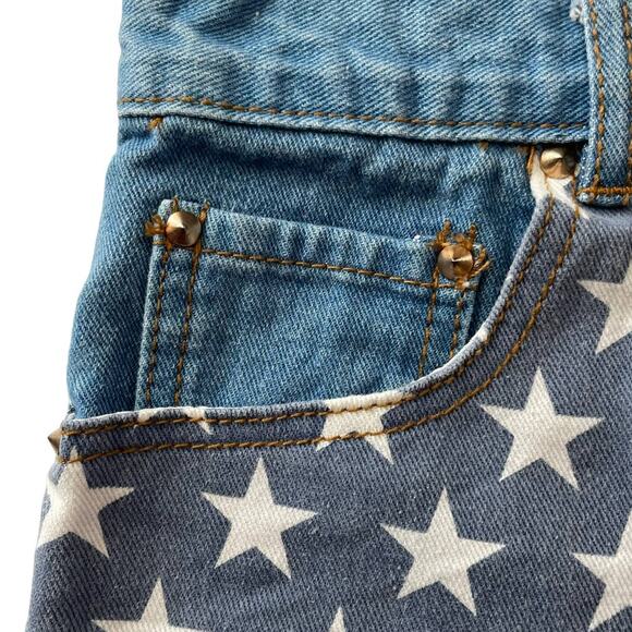 Forever 21 Womens Size 27 Blue Distressed Hemline America Flag Jean Shorts USA - Picture 4 of 7